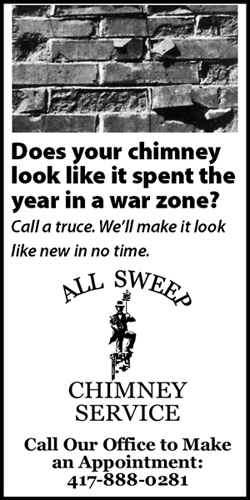 Chimney needs repair - call All Sweep Chimney Service at 417-888-0281